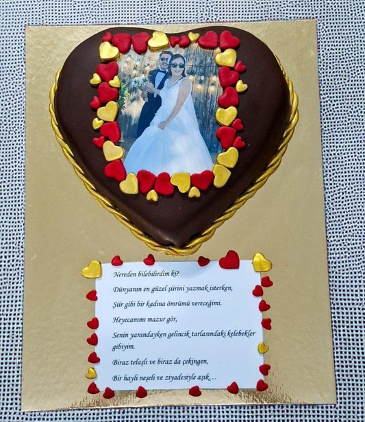 Şeker Hamuru Kaplamalı ve Fotoğraflı Kalp Pasta